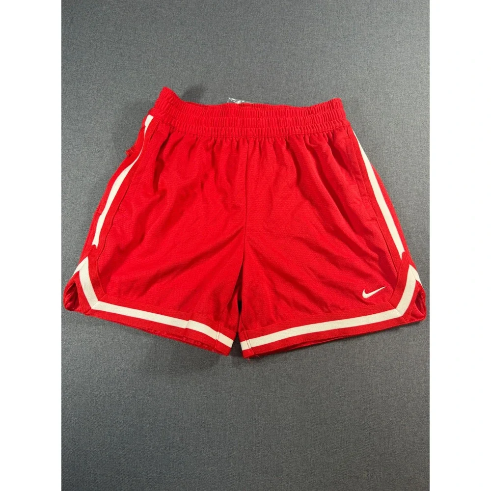 Nike Boys Dri-FIT Red Mesh Basketball Shorts White Side Stripe Size Medium